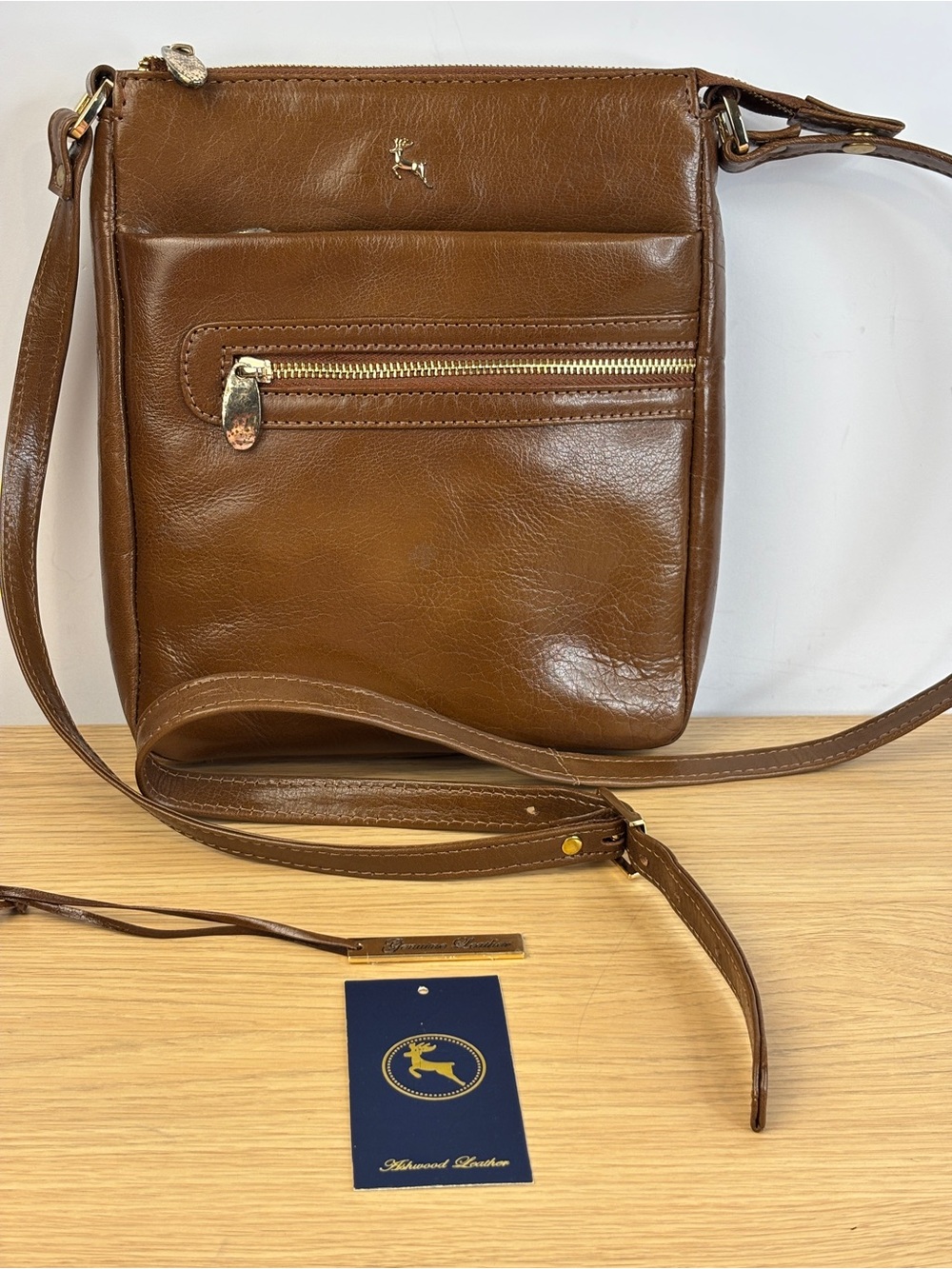 Ashwood Brown Genuine Leather Crossbody Bag